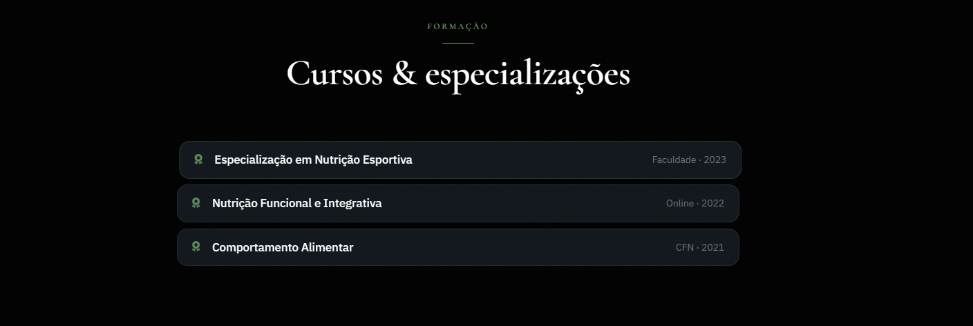 Secao de formacao de uma pagina profissional vista no computador