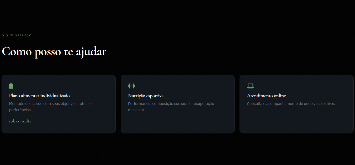 Secao de servicos de uma pagina profissional vista no computador