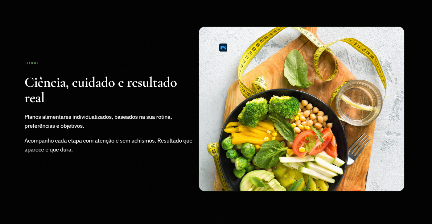 Secao sobre de uma pagina profissional vista no computador